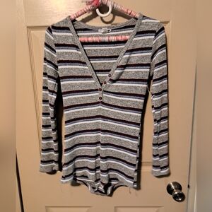 Fashion Nova Striped Bodysuit - Gray and Red